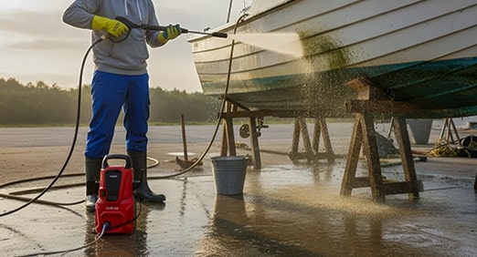 como limpar o casco e o motor do barco com segurança